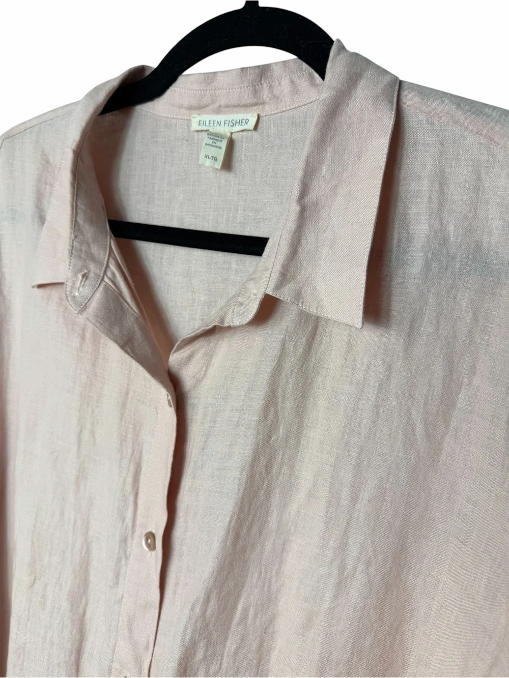 Eileen Fisher System Organic Linen Elbow Sleeve Shirt Size XL Pink Boxy Button
